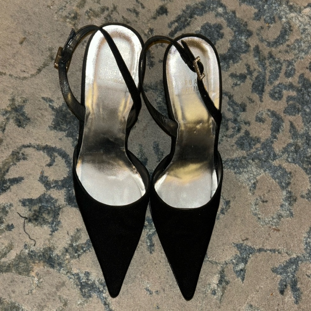 Stuart Weitzman Black Peau Du Soie Slingback Heel